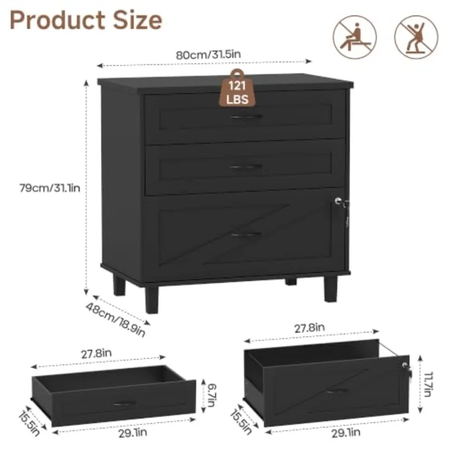 3-Drawer Wooden File Cabinet w - File Folder Hanging review and price