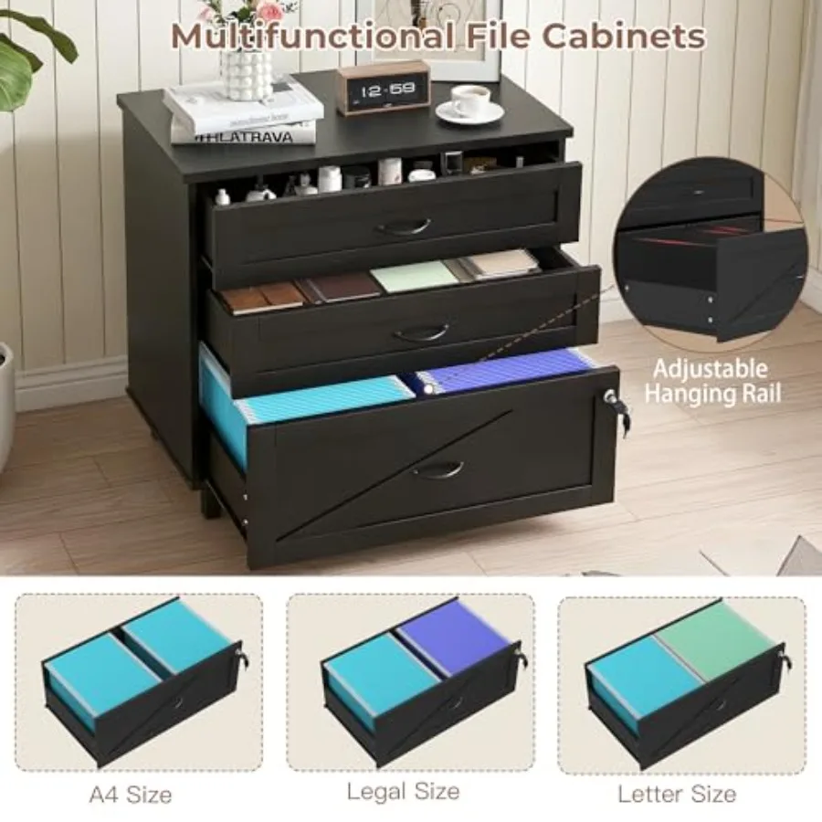 3-Drawer Wooden File Cabinet w - File Folder Hanging review and price